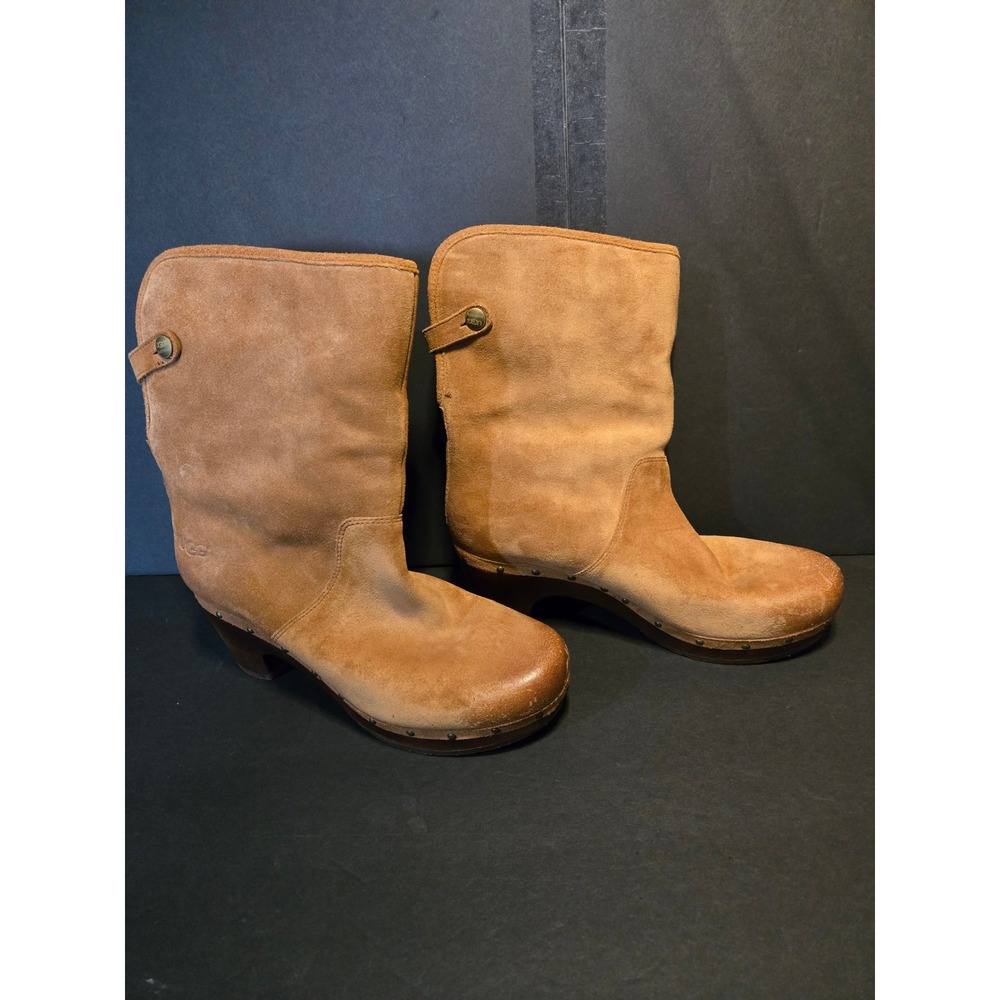UGG Abbie Clog Boots Women 8 Chestnut Good Vintage Y2k Suede Shearling 3204